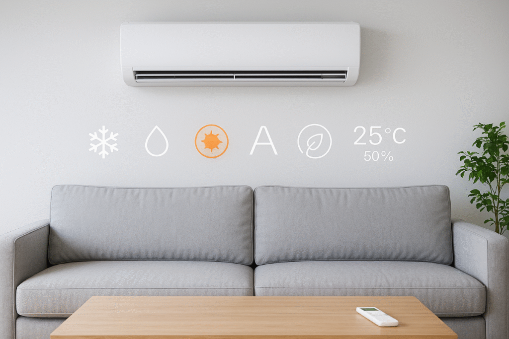 Modos del aire acondicionado (Cool, Dry, Heat, Auto, Fan, Eco, Sleep): cuándo usar cada uno y cuánto consumen