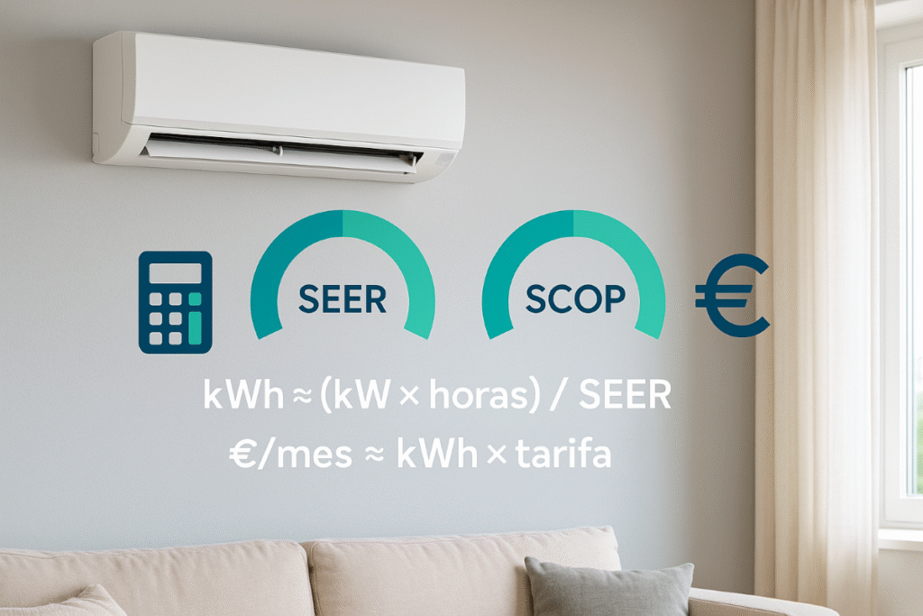 SEER/SCOP explicado: calcula tu consumo en €/mes